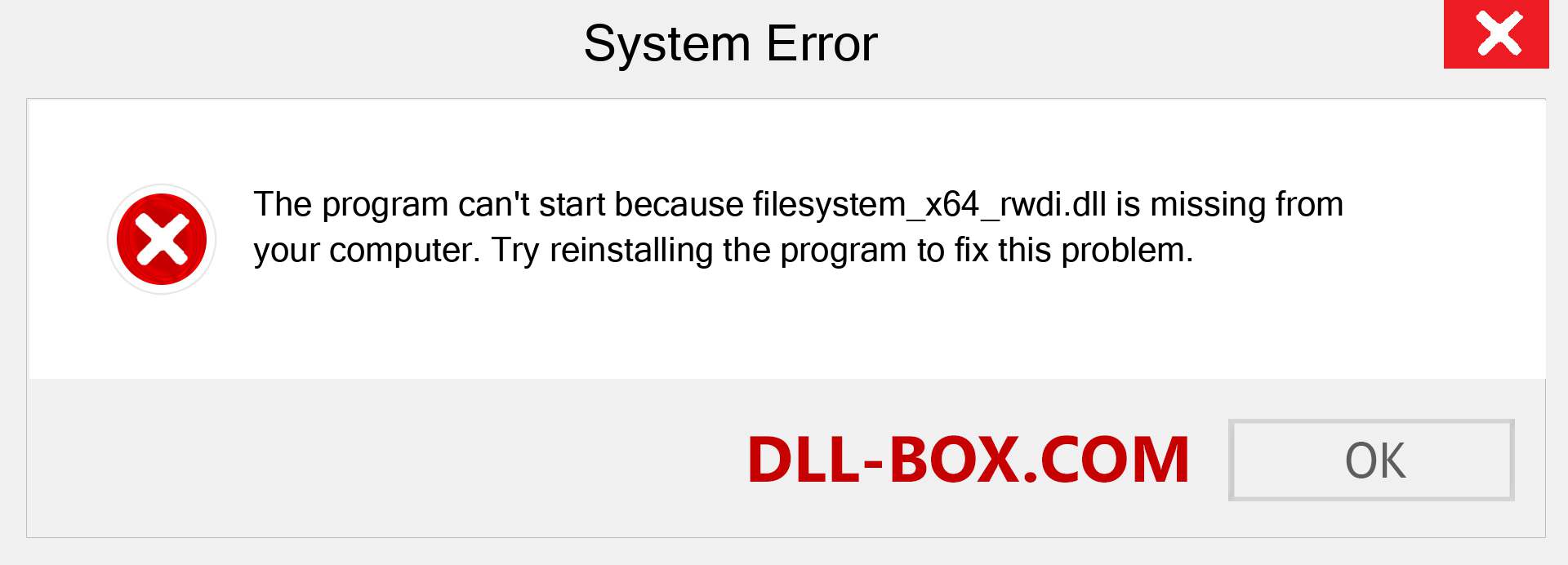  filesystem_x64_rwdi.dll file is missing?. Download for Windows 7, 8, 10 - Fix  filesystem_x64_rwdi dll Missing Error on Windows, photos, images